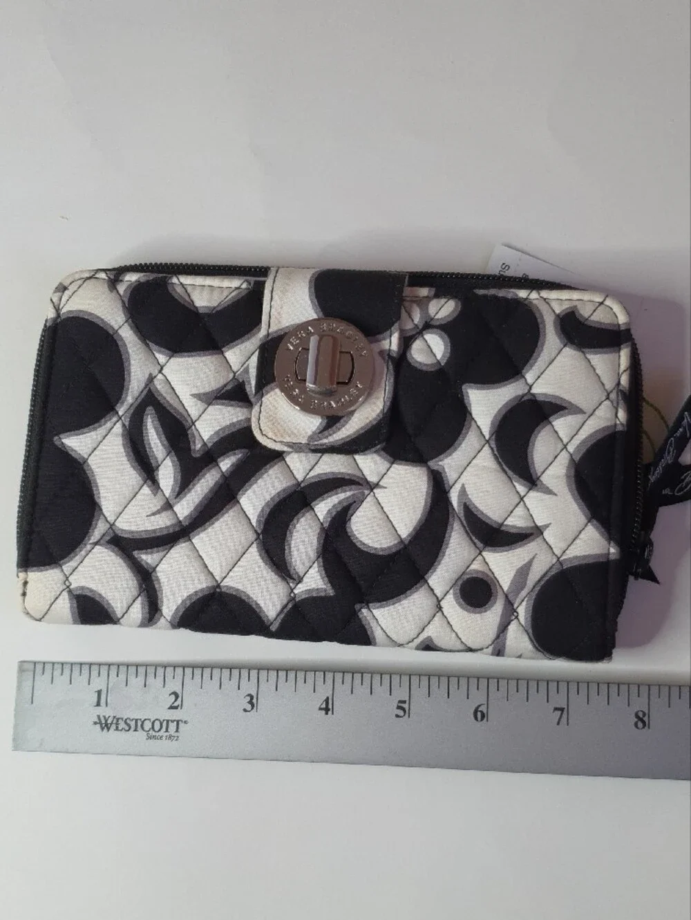 Vera Bradley Black & White Quilted Zip Wallet with Turn-Lock